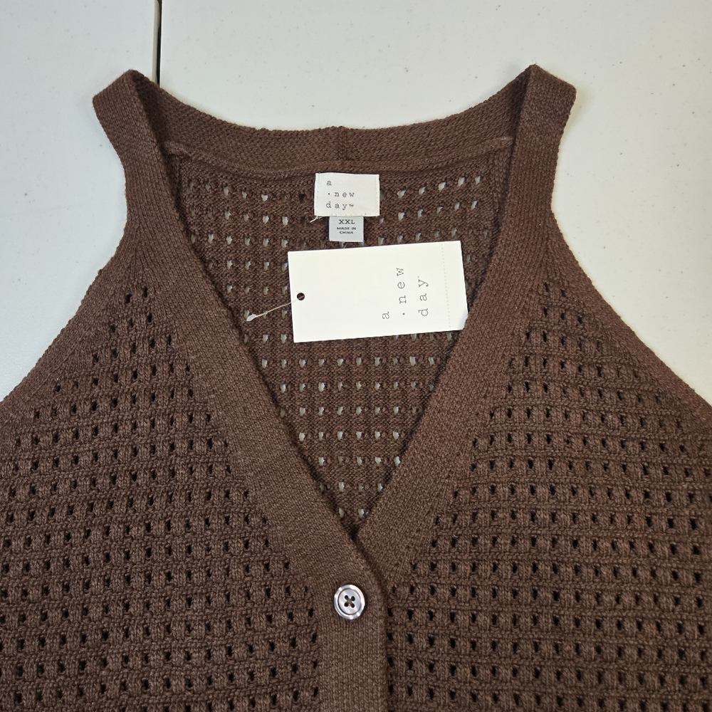 NWT A New Day Chocolate Open Knit Sleeveless Sweater XXL - Picture 11 of 13